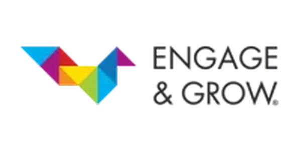 Logo de "Engage & Grow" con una figura de origami, representando una certificación de un coach empresarial.